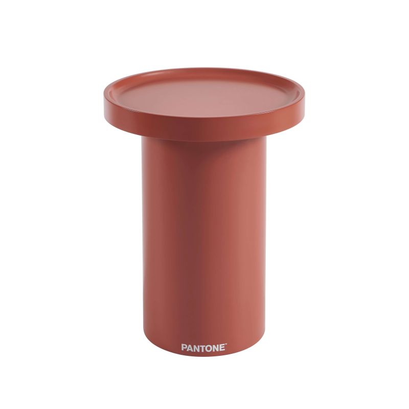 Table d'appoint laquée mate terracotta 40cm, piètement cylindrique design contemporain
