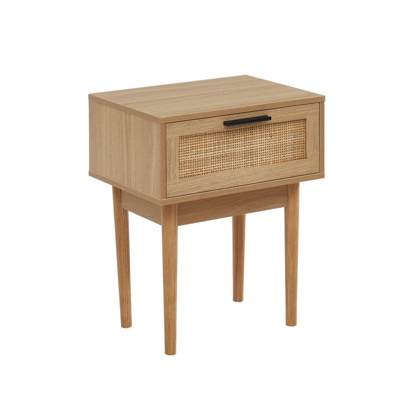 Table de chevet AMANA en rotin cannage naturel, style bohème pour chambre contemporaine