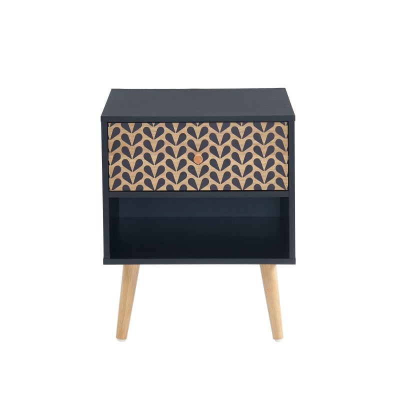 Table de chevet CAPUCINE bicolore noir et effet chêne, meuble chambre moderne