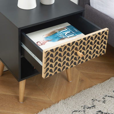 Table de chevet CAPUCINE noire et effet chêne