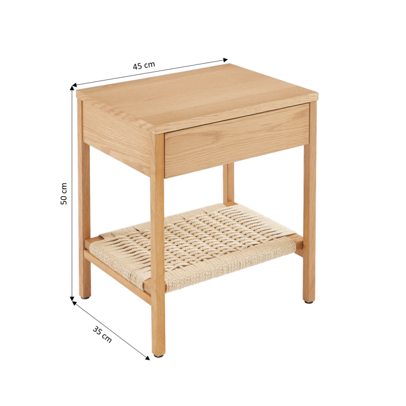 Table de chevet GINKO placage chêne et corde
