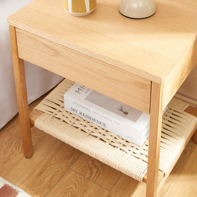 Table de chevet GINKO placage chêne et corde