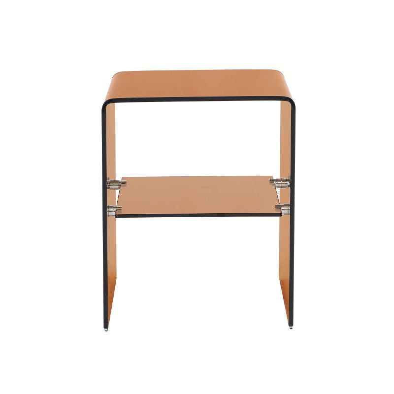 Table de chevet en verre trempé ambré GINZA, lignes arrondies minimalistes pour chambre contemporaine