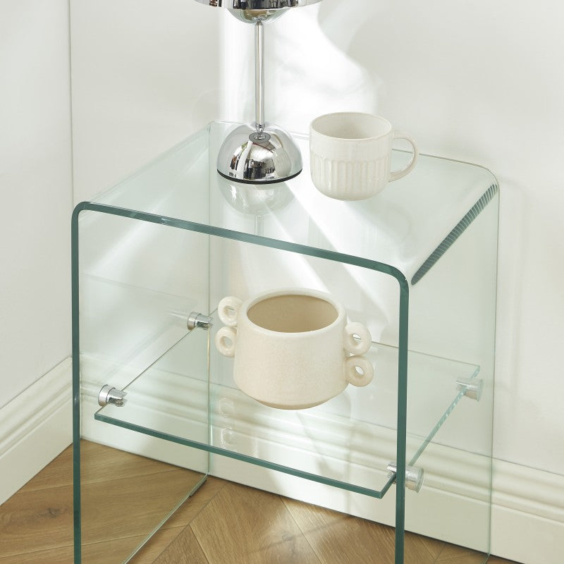Table de chevet GINZA verre trempé transparent