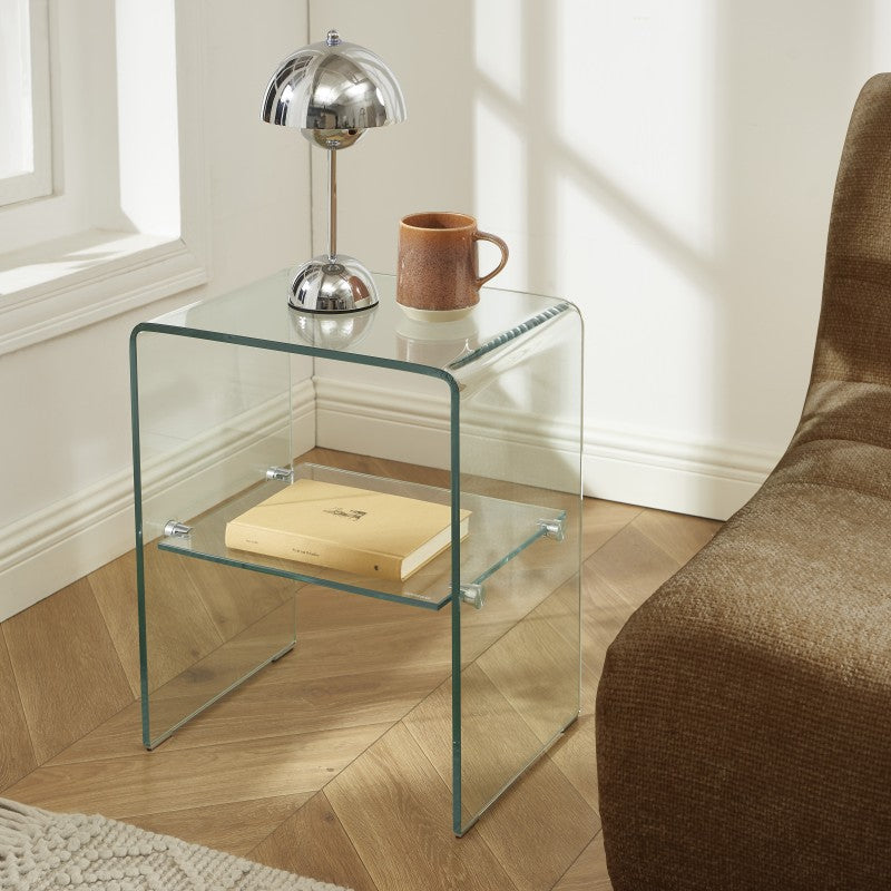 Table de chevet GINZA verre trempé transparent