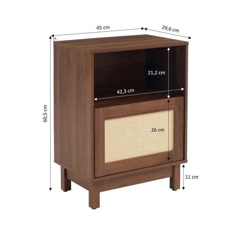 Table de chevet HARIA effet noyer et rotin