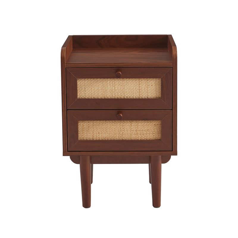 Table de chevet Leon en placage noyer avec facades cannage, style naturel et chaleureux