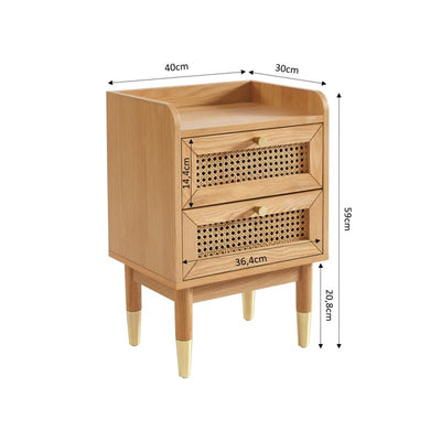 Table de chevet LEON placage chêne et cannage rotin