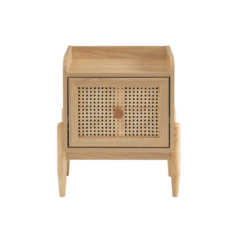 Table de chevet enfant cannage rotin et effet bois, style bohème chambre enfant