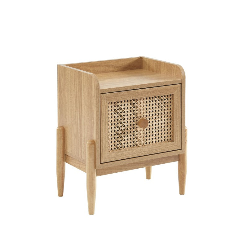 Table de chevet enfant PABLO cannage rotin et effet bois
