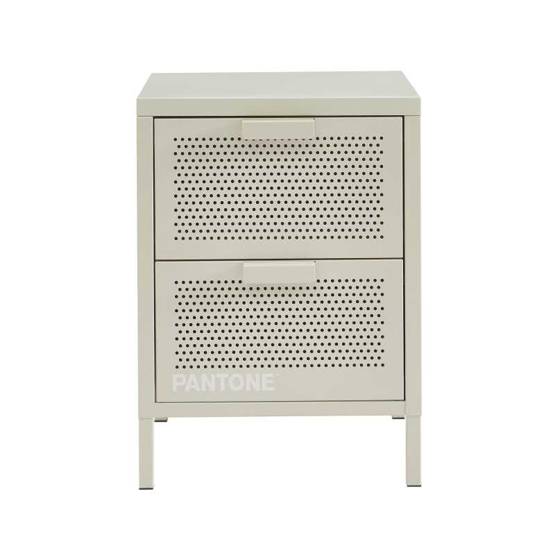 Table de chevet métal beige sable double tiroirs 40cm, finition époxy mat contemporaine