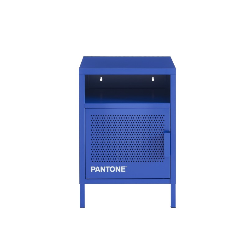 Table de chevet métal bleu électrique PANTONE, design industriel pour chambre moderne