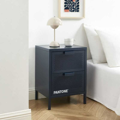 Table de chevet PANTONE métal bleu nuit double tiroirs 40cm