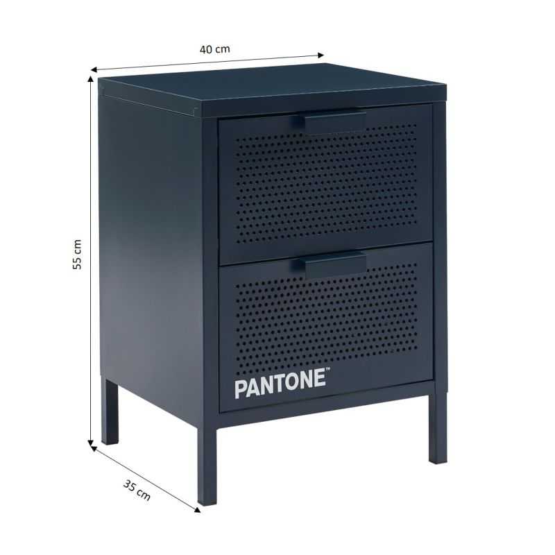 Table de chevet PANTONE métal bleu nuit double tiroirs 40cm