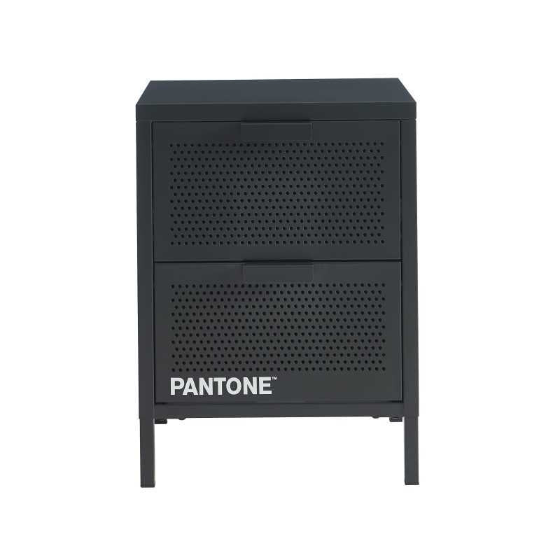 Table de chevet métal gris anthracite 40cm double tiroirs, finition époxy mat contemporaine