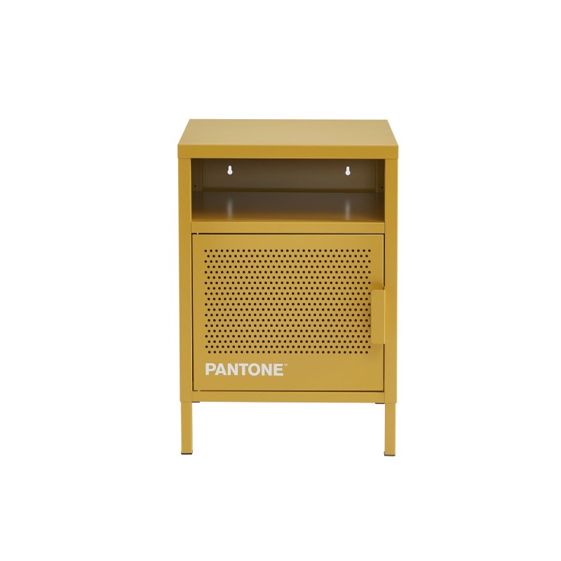 Table de chevet métal jaune moutarde design industriel, style PANTONE pour chambre