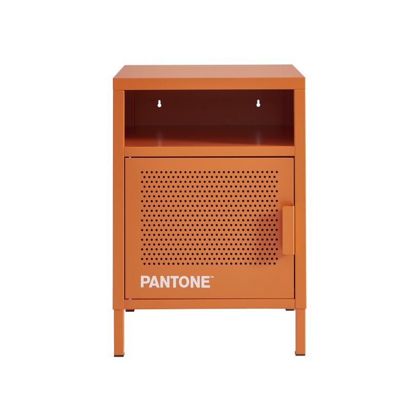 Table de chevet métal orange design industriel PANTONE, touche colorée pour chambre moderne
