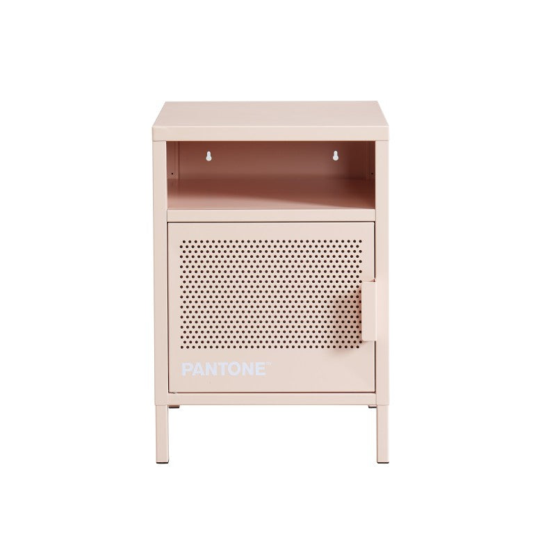 Table de chevet métal rose blush design industriel PANTONE, pour chambre moderne