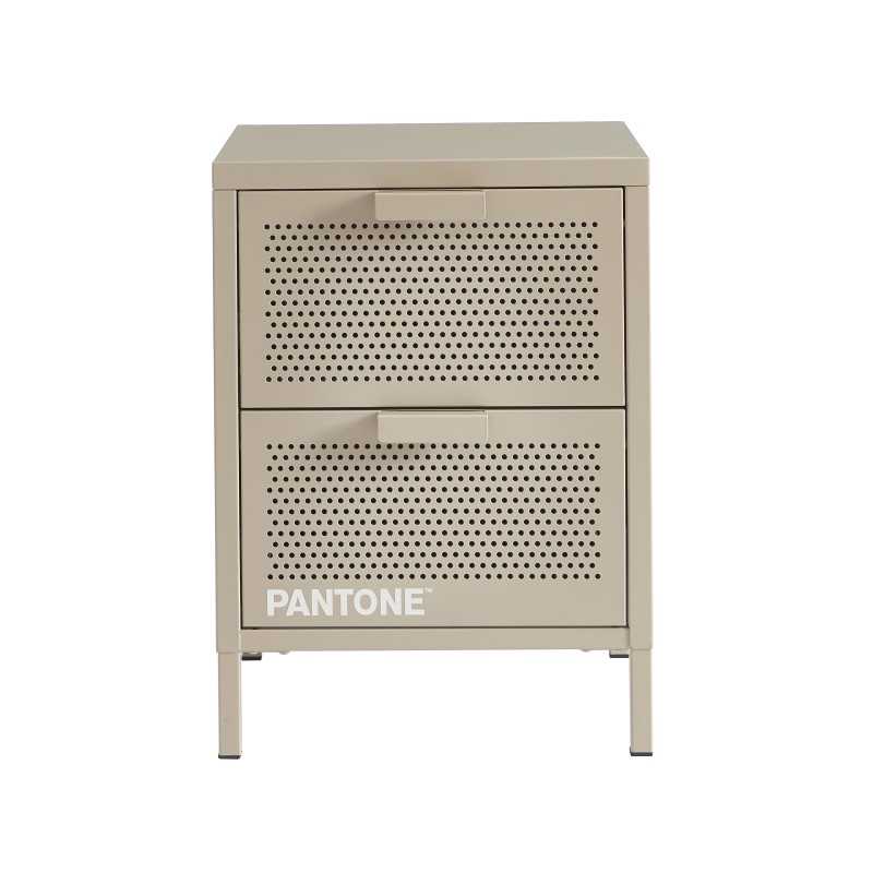Table de chevet métal taupe mat double tiroirs 40cm, design contemporain époxy