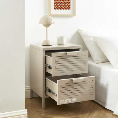 Table de chevet PANTONE métal taupe double tiroirs 40cm