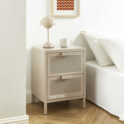 Table de chevet PANTONE métal taupe double tiroirs 40cm