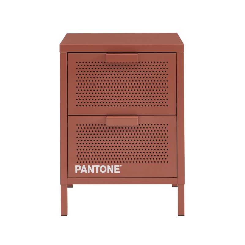 Table de chevet métal terracotta mat double tiroirs 40cm, design contemporain