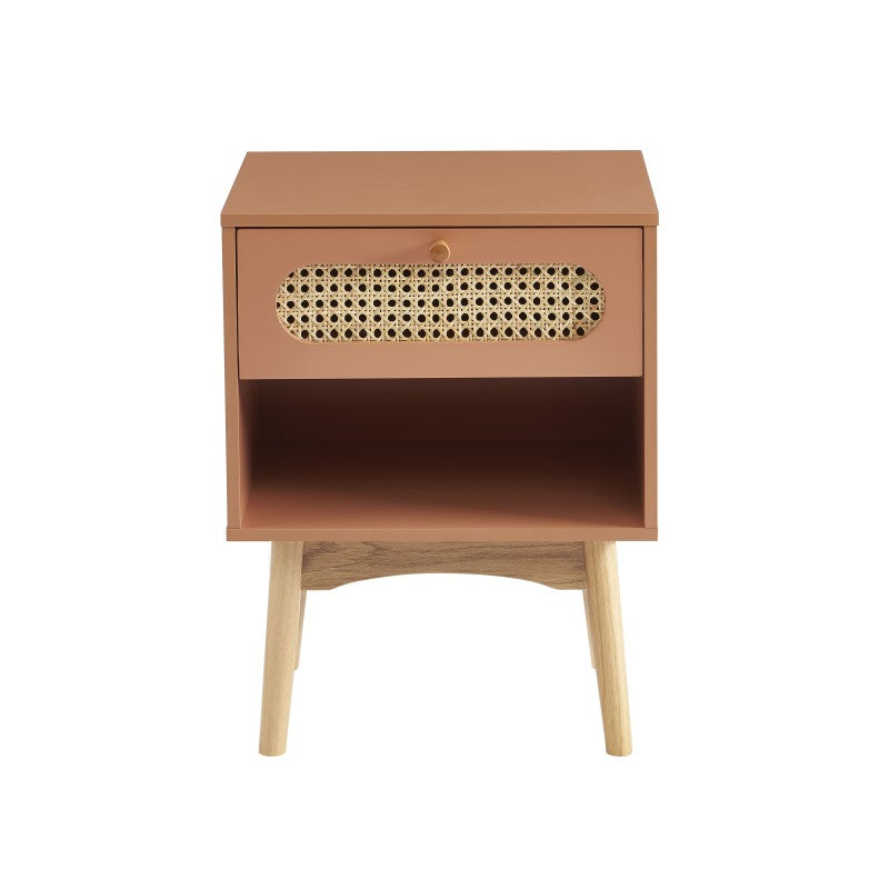Table de chevet SIXTINE terracotta et cannage rotin