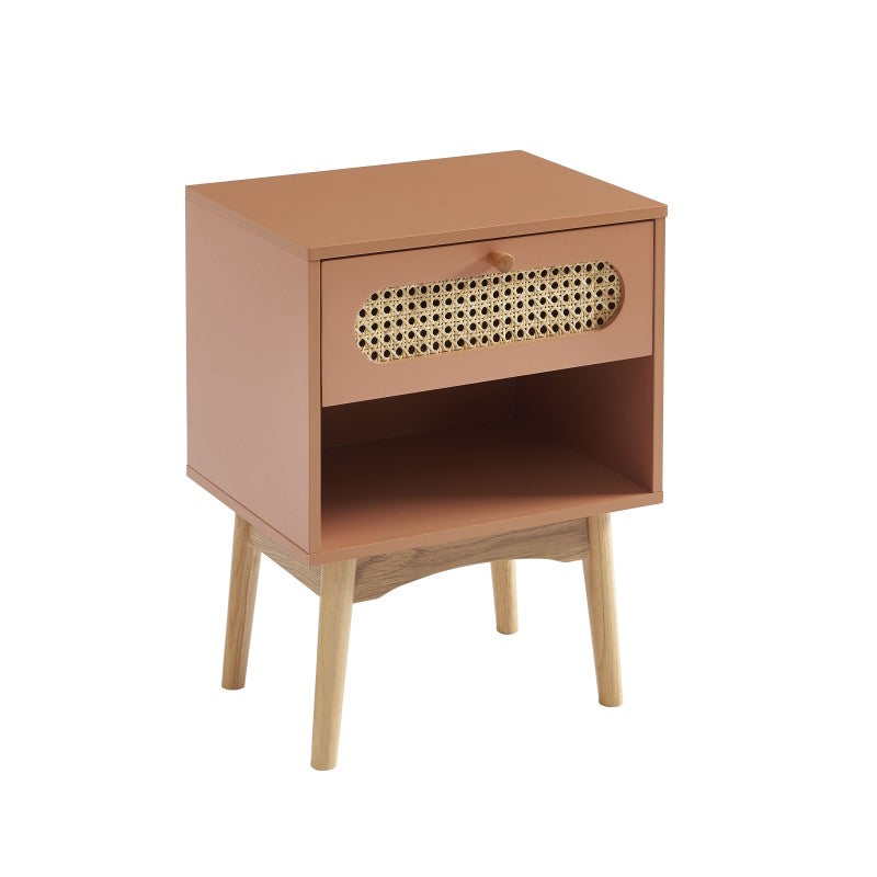 Table de chevet SIXTINE terracotta et cannage rotin