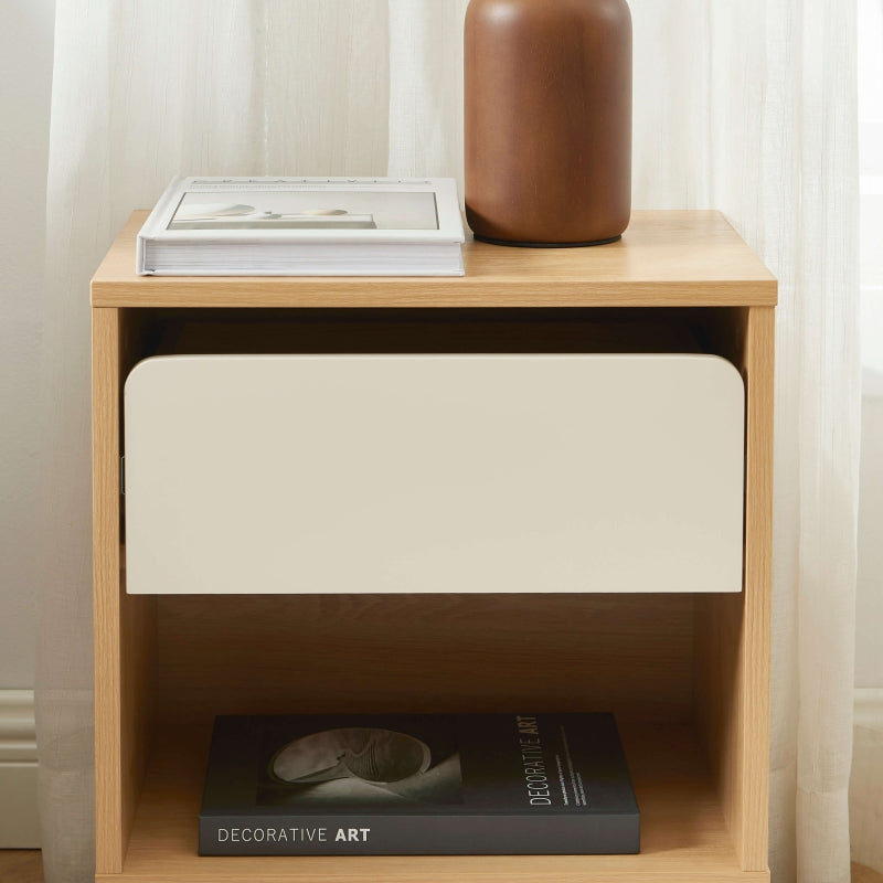 Table de chevet THALIA effet chêne et tiroir beige