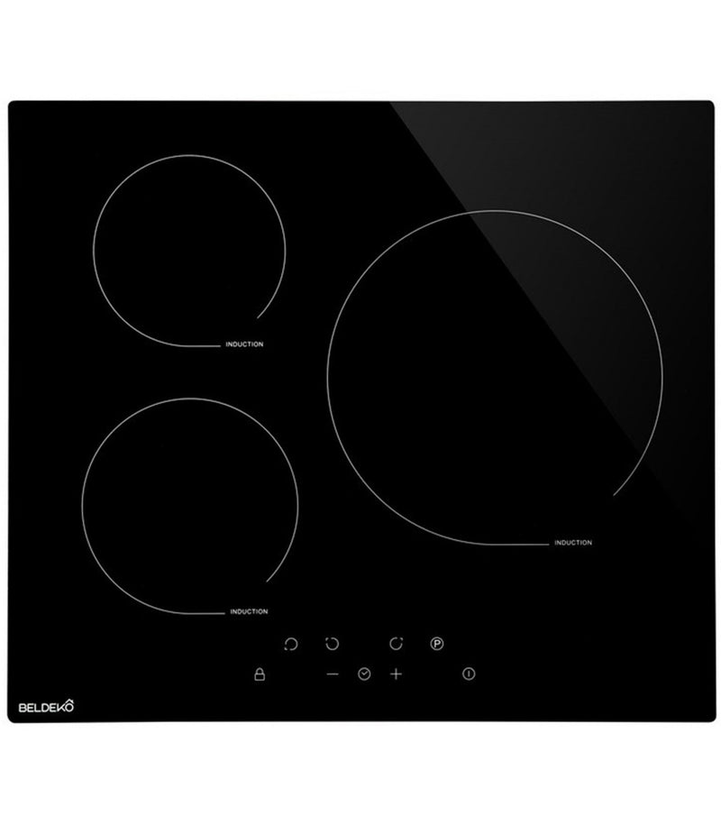 Plaque induction encastrable 60cm 3 foyers 5800W, grand foyer XL 28cm, finition noire