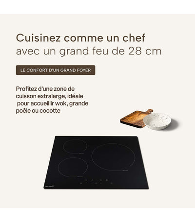 Plaque induction BELDEKO TI3V-119 : 3 foyers 5800 W encastrable, grand foyer XL 28 cm, booster et minuterie individuelle