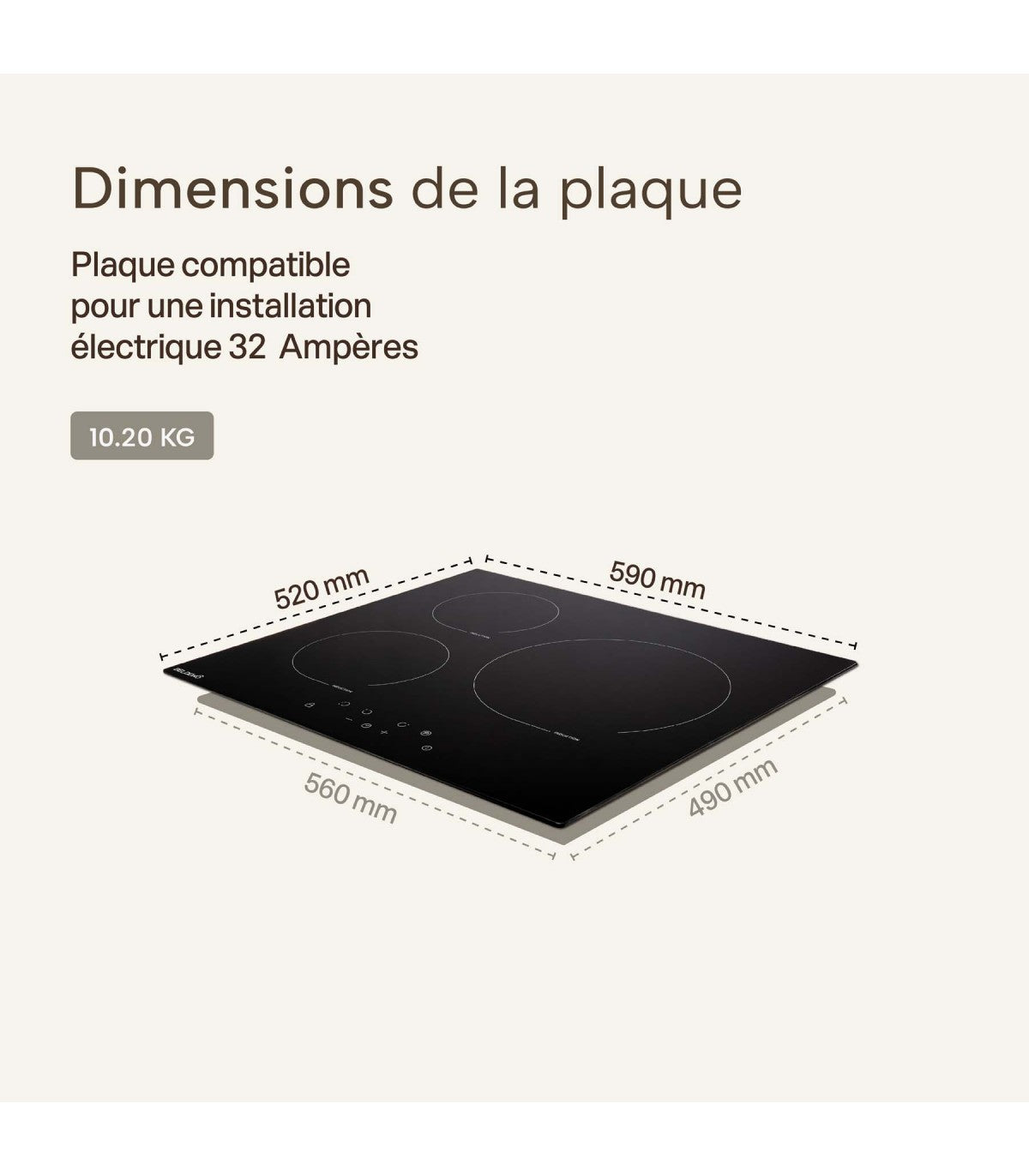 Plaque induction BELDEKO TI3V-119 : 3 foyers 5800 W encastrable, grand foyer XL 28 cm, booster et minuterie individuelle