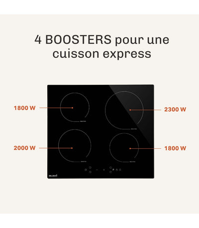Plaque induction BELDEKO TI4V-120 : 4 foyers 7900 W encastrable, 4 boosters et minuterie individuelle par zone