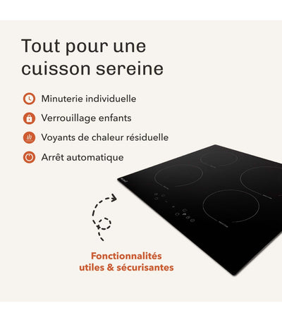 Plaque induction BELDEKO TI4V-120 : 4 foyers 7900 W encastrable, 4 boosters et minuterie individuelle par zone