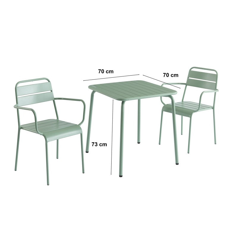 Table de jardin PANTONE carré en acier vert menthe 70 cm