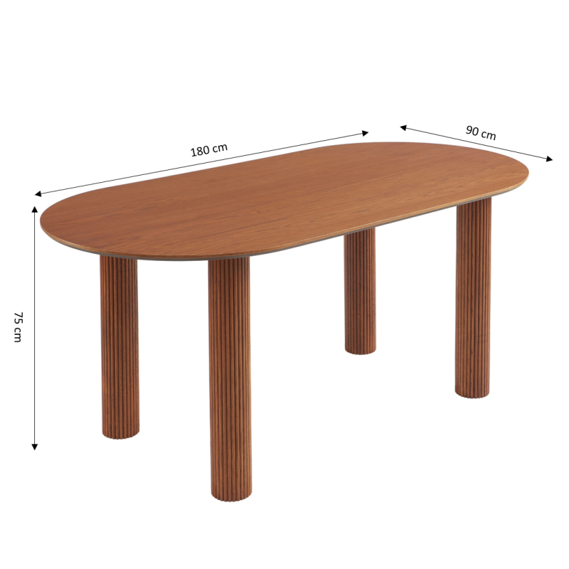 Table à manger PENELOPE placage chêne couleur noyer 180cm