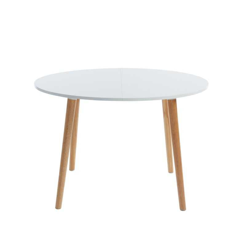 Table extensible ORACLE laqué blanc mat pieds en bois massif 120-160cm