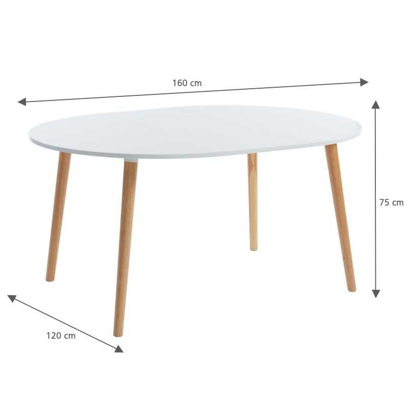 Table extensible ORACLE laqué blanc mat pieds en bois massif 120-160cm