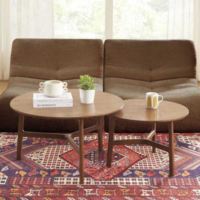 Tables basses gigognes rondes DOLLY en placage frêne couleur noyer