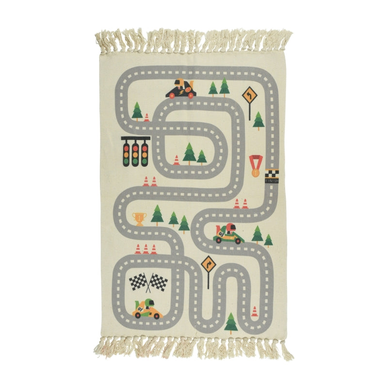 Tapis enfant HAZ motif circuit de voiture gris 80x120 cm