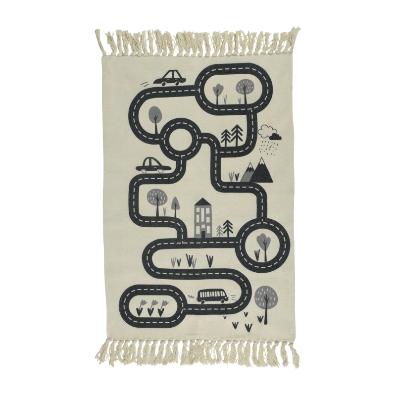 Tapis enfant HAZ motif circuit de voiture noir 80x120 cm