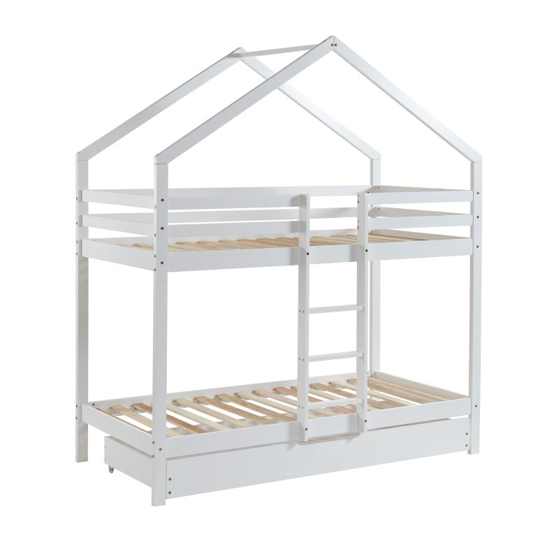 Lit cabane superposé TINY 90x190 pin blanc sommier inclus