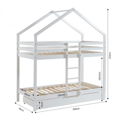 Lit cabane superposé TINY 90x190 pin blanc sommier inclus
