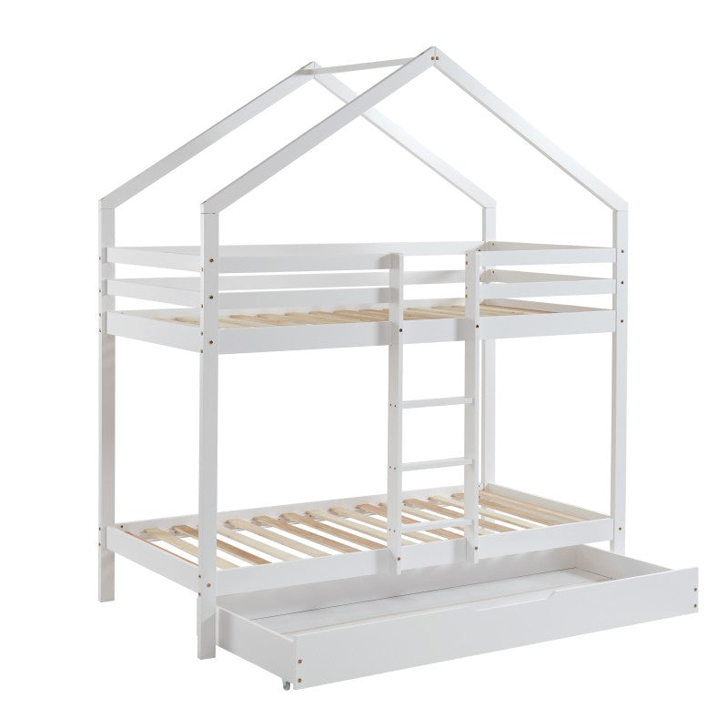 Lit cabane superposé TINY 90x190 pin blanc sommier inclus