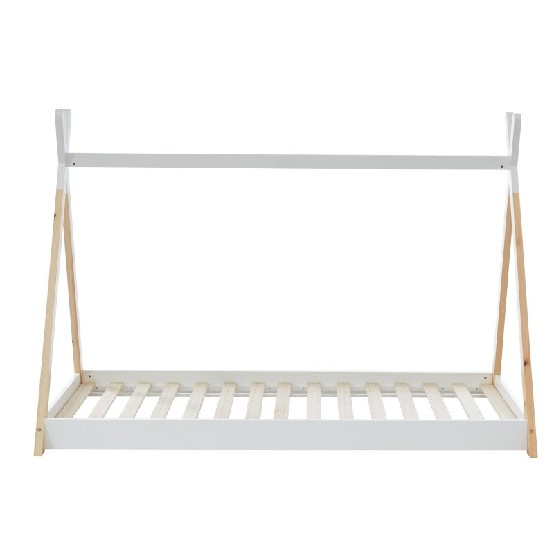Lit tipi enfant 90x190 en pin blanc, sommier inclus, design cocon original pour chambre enfant