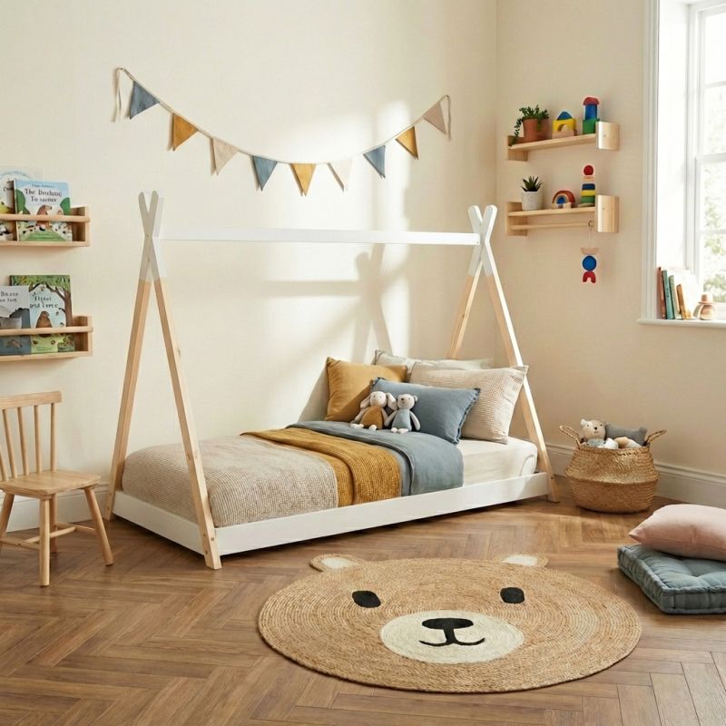 Lit tipi TINY 90x190 pin blanc sommier inclus