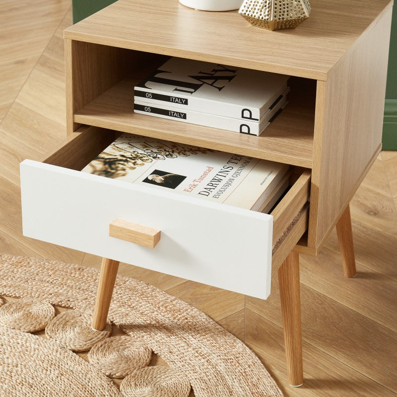 Table de chevet ULOS blanc et effet chêne