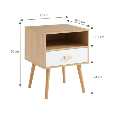 Table de chevet ULOS blanc et effet chêne