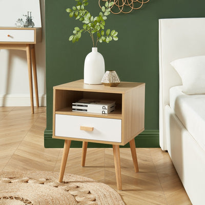 Table de chevet ULOS blanc et effet chêne