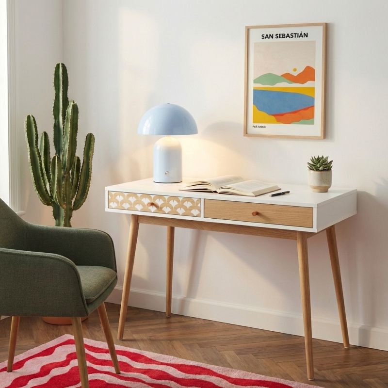 Bureau UTAH blanc et effet chêne 100cm